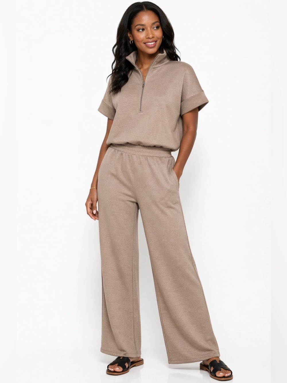 Scuba High Neck Half Zip Pants Set